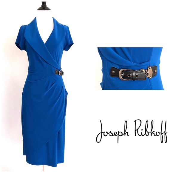 Joseph Ribkoff Dresses & Skirts - Joseph Ribkoff Blue Stretch Buckle Faux Wrap Dress